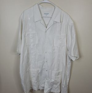 KS Island Mens Shirt White Linen Button Up Shirt 2XLT